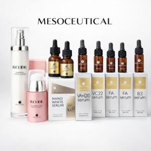 メソシューティカルスキンケア製品の展示